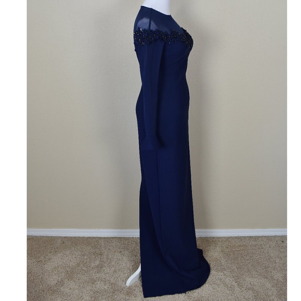 Teri Jon Rickie Freeman Long Navy Blue Formal Dress NEW 2 - Picture 6 of 11